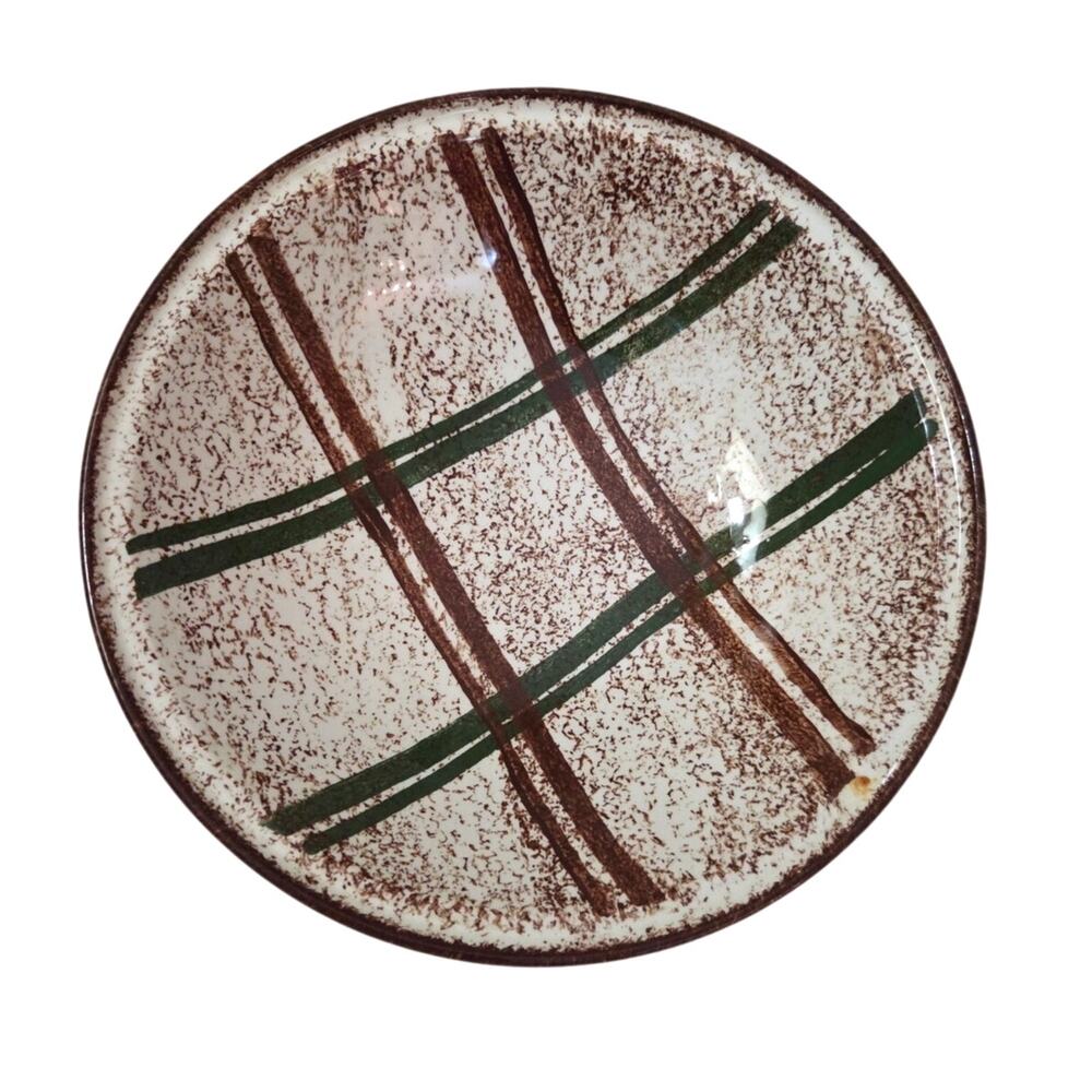 Vtg Blue Ridge Plaid Serving Bowl Large Pottery Cottage Core Prairie